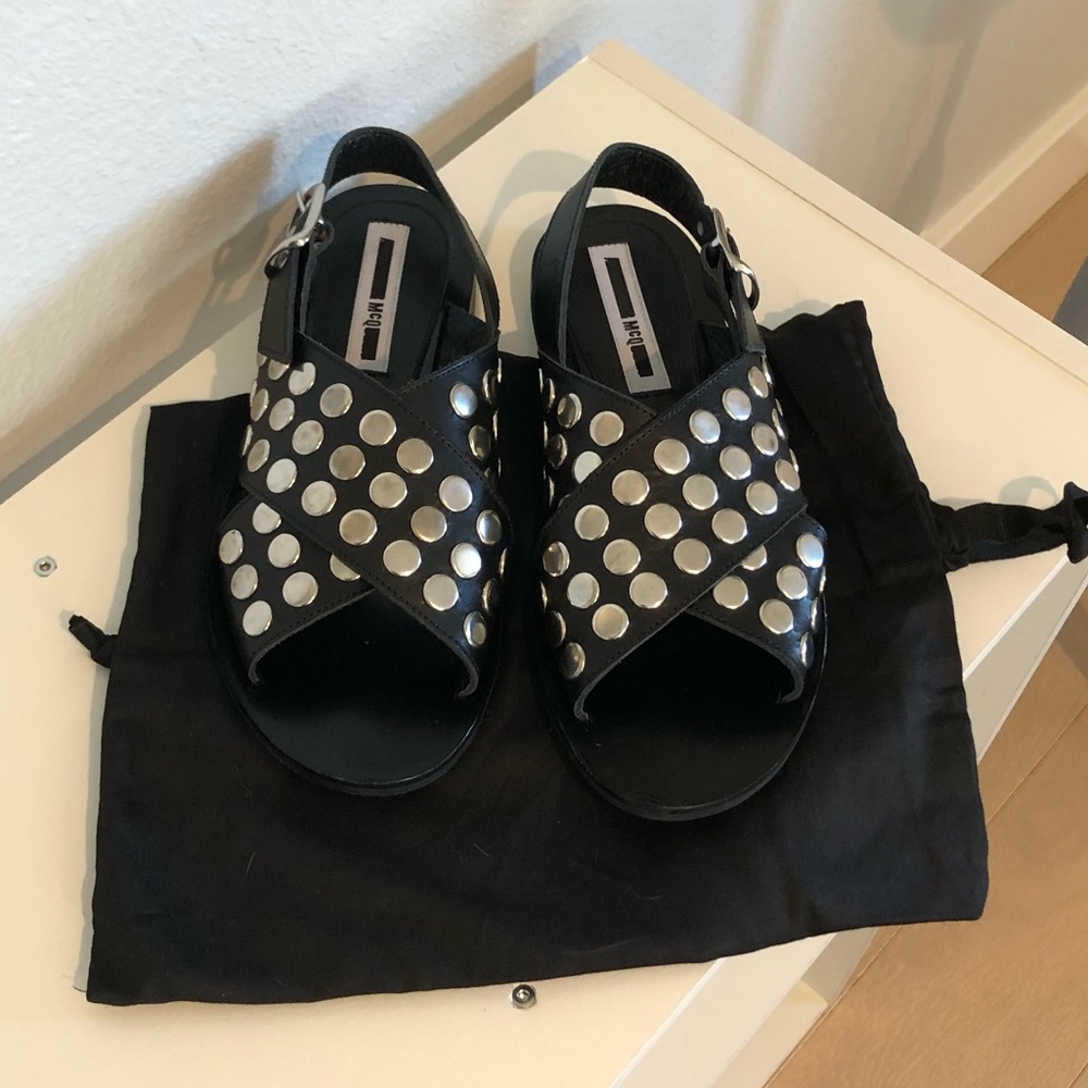 McQ By Alexander McQueen blk studded Sandals NWOT